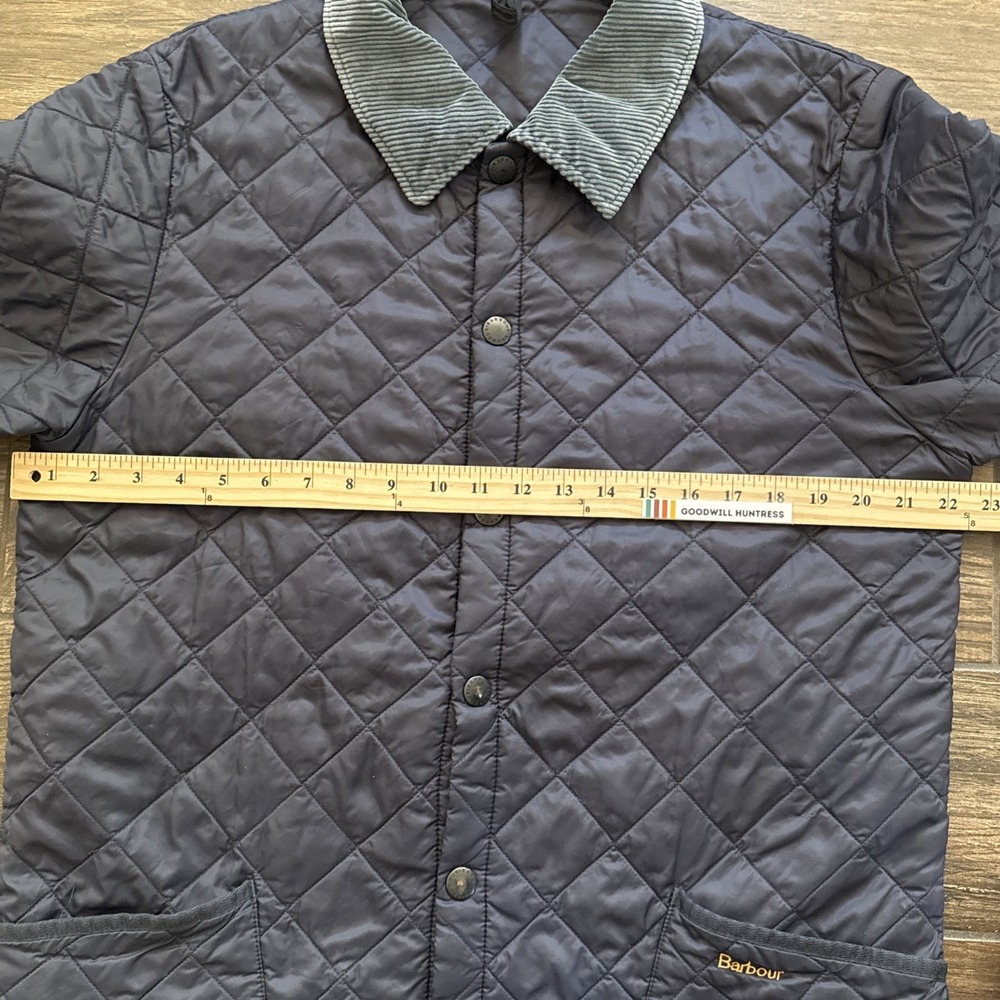 Barbour Liddesdale Jacket Men Medium Navy Blue Quilted Corduroy Collar Snap Coat - Picture 5 of 10